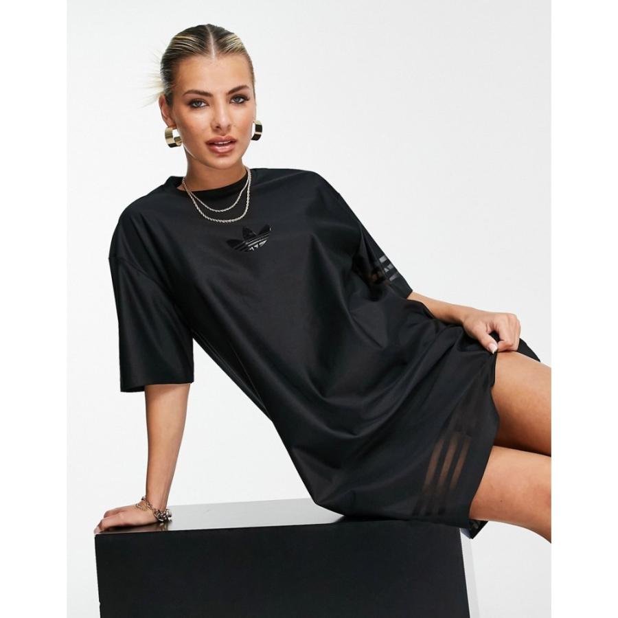 国内配送 アディダス Adidas Originals レディース ワンピース Tシャツワンピース Bellista Logo T Shirt Dress In Black With Mesh Stripes ブラック 豪華 Www Ladislexia Net