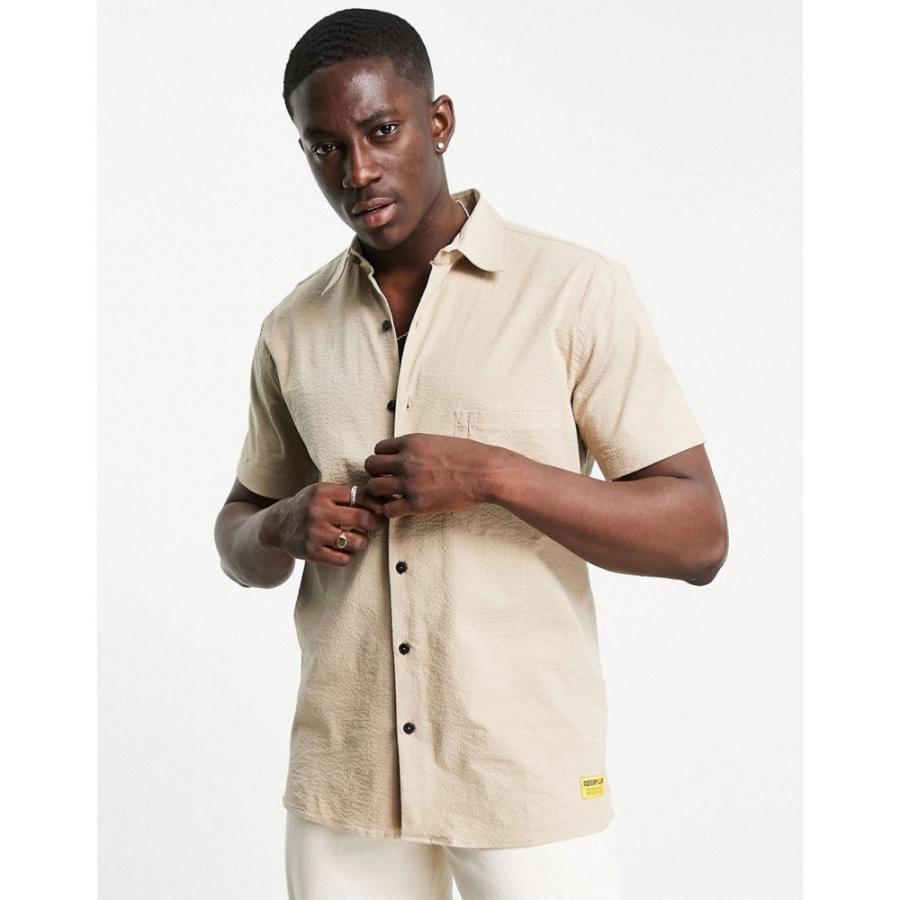 愛用 Pocket Logo Sleeve Short Caterpillar トップス 半袖シャツ メンズ Footwear Cat キャットフットウェア メンズ 半袖シャツ キャットフットウェア Footwear Cat Shirt キャメル Camel In シャツ カジュアル シャツ