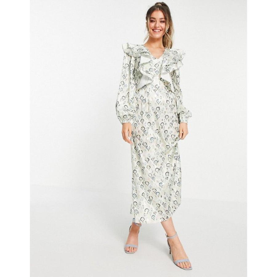 期間限定超特価 ネバーフリードレス Never Fully Dressed レディース ワンピース ワンピース ドレス Oversized Collar Midaxi Dress In Blue Tile Print 上級品 特価 Www Superavila Com