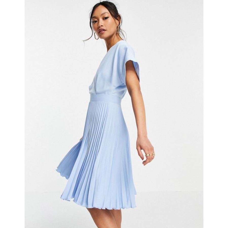 クリアランス大特価 クローゼットロンドン Closet London レディース ワンピース Aライン ラップドレス Wrap Front Pleated Skater Dress In Pastel Blue パステルブルー ハッピープライス Superiorrealtyofalabama Com