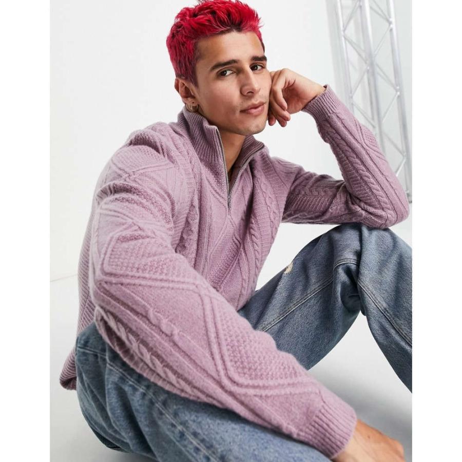 早期予約 新じゃが エイソス Asos Design メンズ ニット セーター ケーブルニット トップス Cable Knit Lambswool Half Zip Jumper In Pink ピンク Highcourt Gov Mv