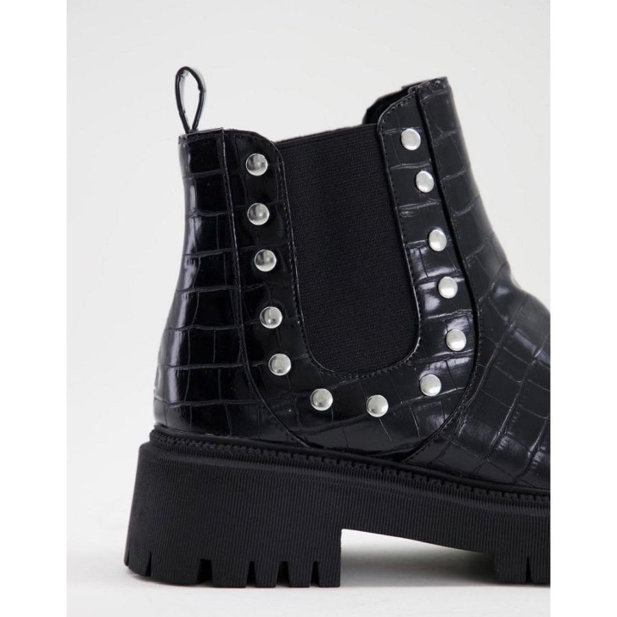 ロンドン レーベル London Rebel レディース ブーツ チェルシーブーツ シューズ・靴 Wide Fit Chunky Chelsea  Boots With Studs In Black ブラック