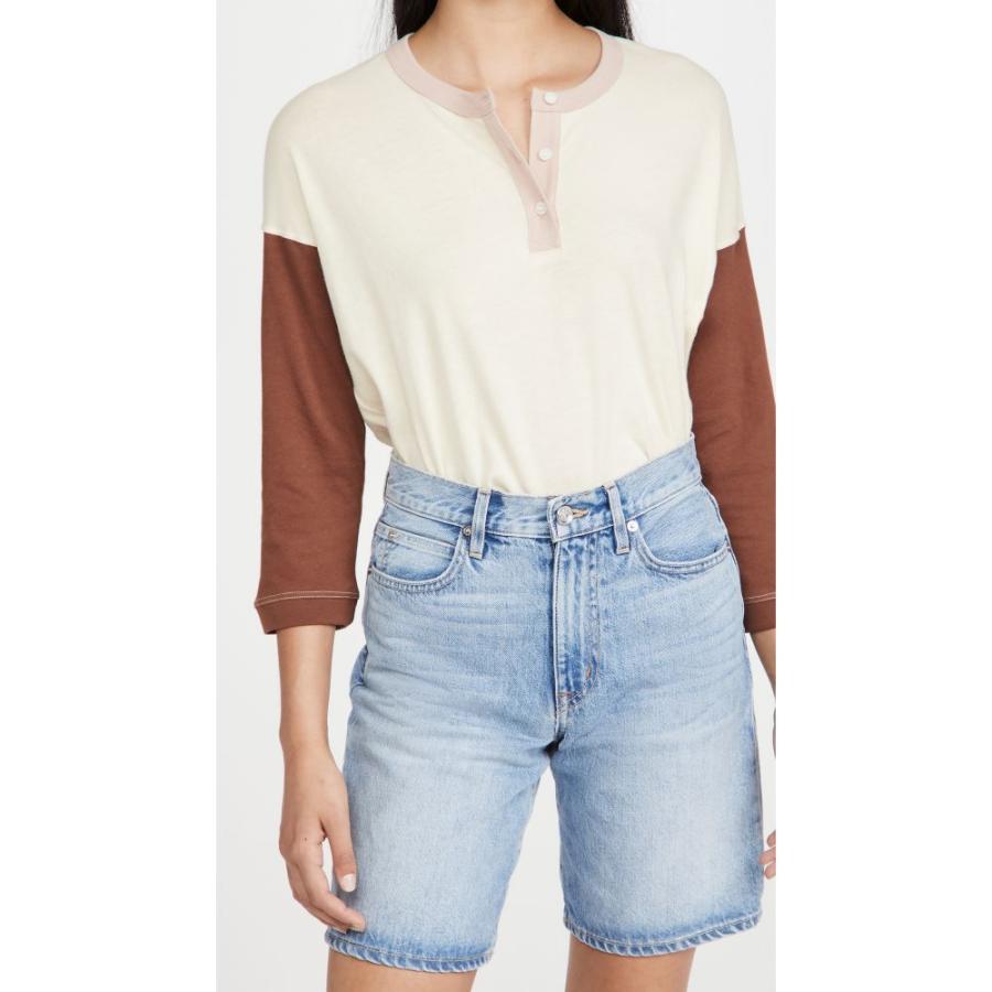 正規激安 トップス レディース 長袖tシャツ グレート ザ Great The ザ W Brown White Washed Tee Henley Shrunken The トップス ヘンリーシャツ 長袖tシャツ レディース Great The グレート Tシャツ カットソー