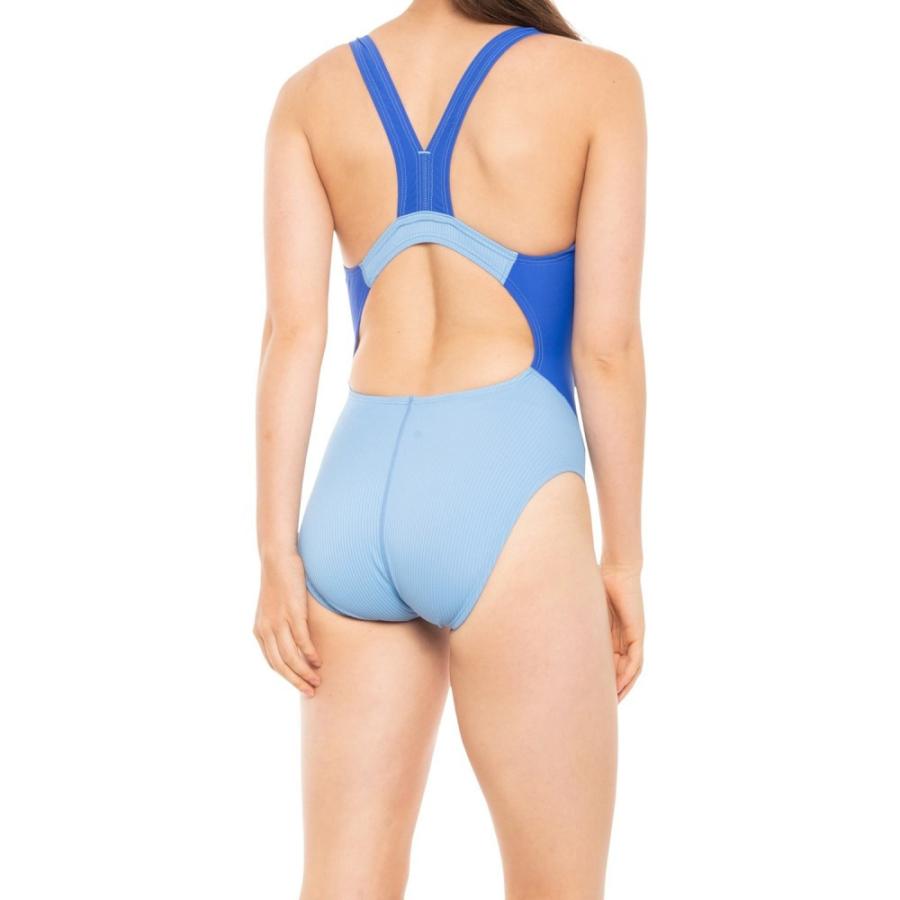 最初の レディース Speedo スピード ワンピース Blue Robbia 50 Upf Swimsuit One Piece Splice Illusion Ribbed 水着 ビーチウェア ワンピース サイズ 6
