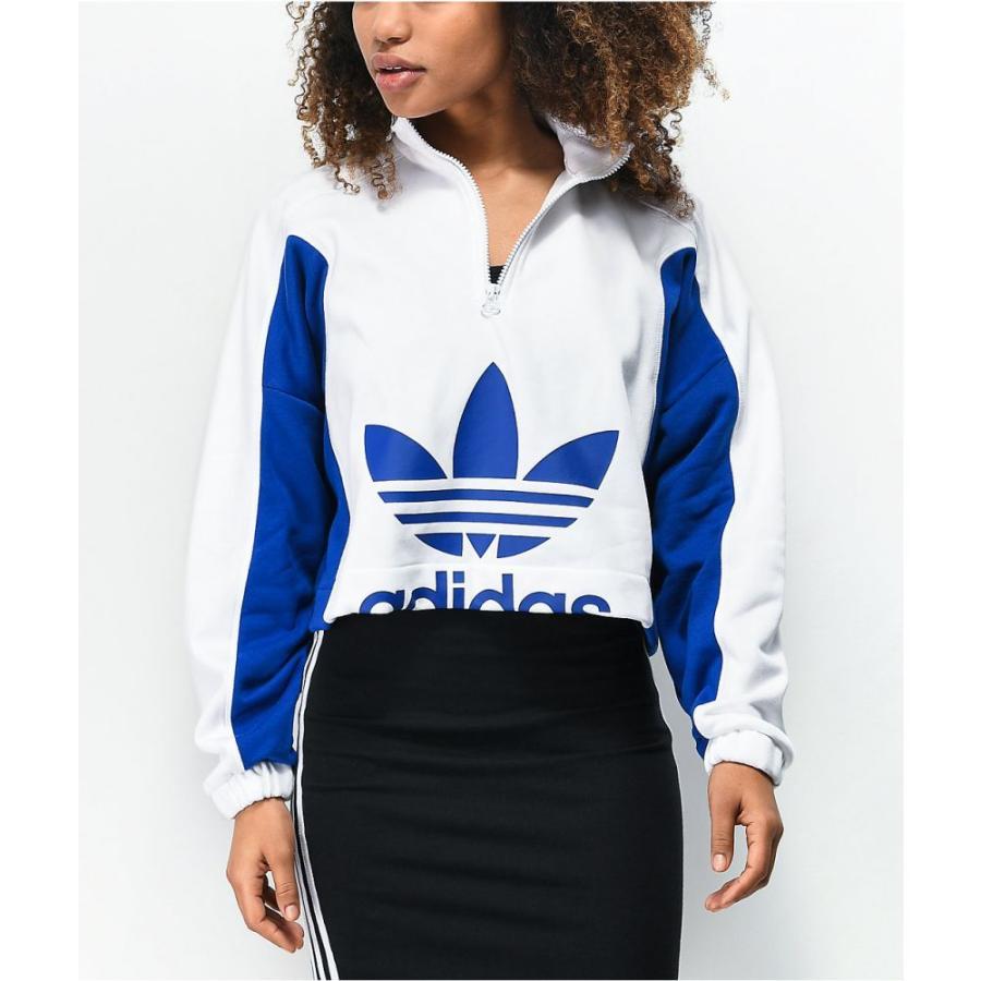アディダス Adidas レディース スウェット トレーナー ハーフジップ トップス Adidas Blue White Quarter Zip Crop Sweatshirt Blue Sb2 017 フェルマート Fermart 1号店 通販 Yahoo ショッピング