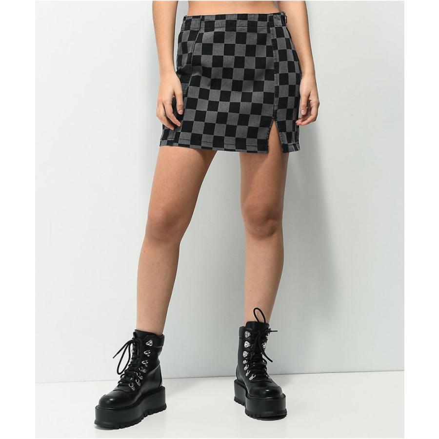 高級素材使用ブランド エンジェルキス Black Skirt Denim Grey Black Checkerboard Kiss Angel スカート デニム チェッカーフラッグ ミニスカート レディース Kiss Angel ミニスカート サイズ Xs