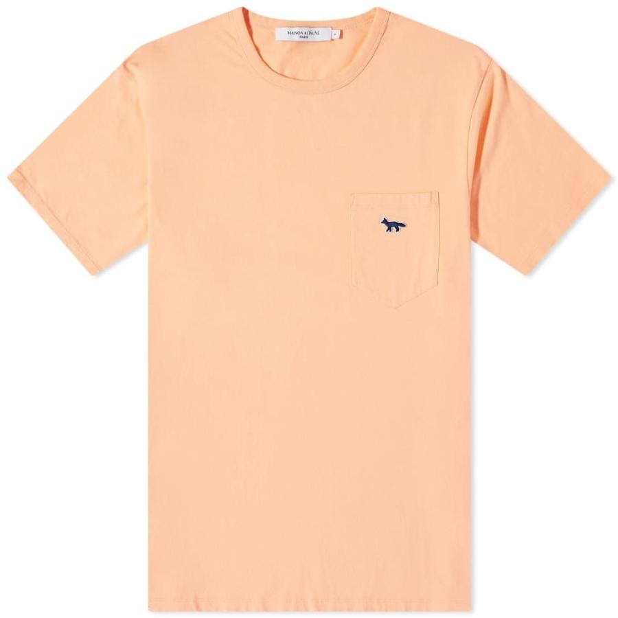 オンライン ショップ 激安 メゾン キツネ Maison Kitsune メンズ Tシャツ トップス Navy Fox Patch Tee Peach 特価新同品 Antamvina Com