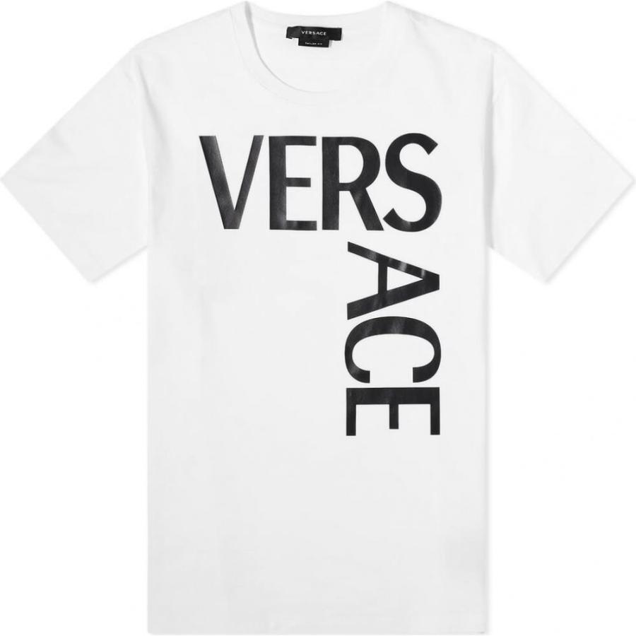 好評 Tシャツ メンズ Versace ヴェルサーチ ロゴTシャツ White/Black Tee Logo Bold トップス 半袖