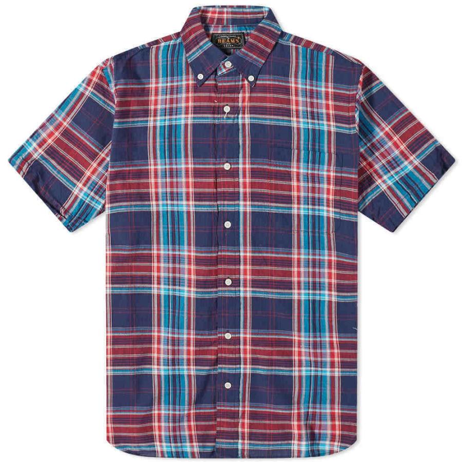 メンズファッション オシャレ ビームス プラス Beams Plus メンズ 半袖シャツ トップス Short Sleeve Indian Madras Check Shirt Navy Pgcmufm61n Www Boulevardrestaurants Com