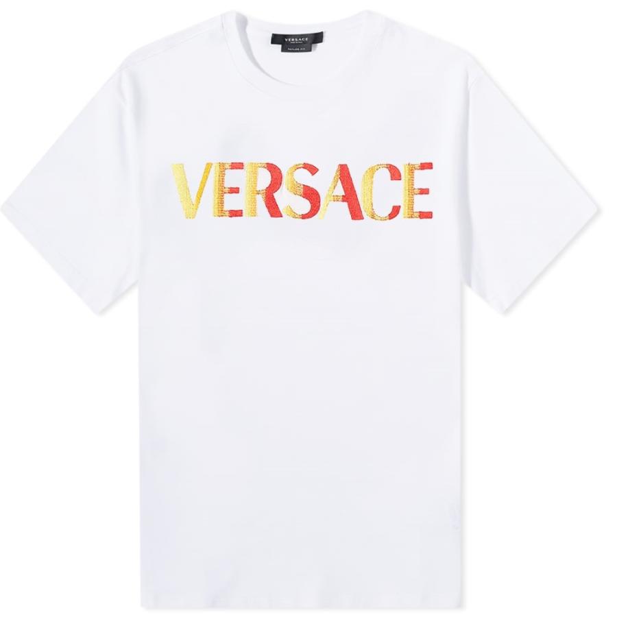 ヴェルサーチェ Versace メンズ Tシャツ ロゴTシャツ トップス Multicoloured Logo Tee White/Multi