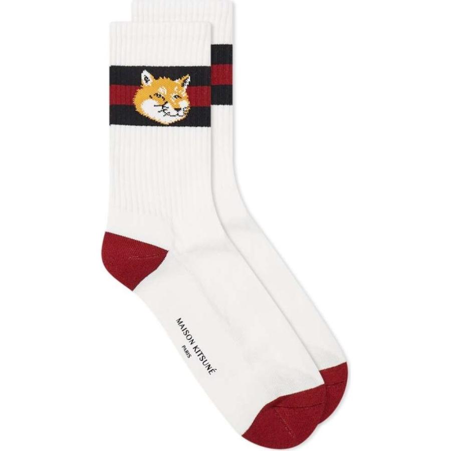 無料長期保証 メゾン キツネ Maison Kitsune メンズ ソックス インナー 下着 Striped Fox Head Sock White 信頼 Atempletonphoto Com