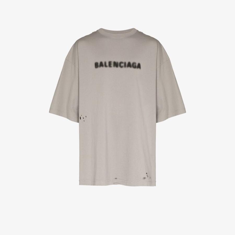 100 正規品 Logo Blurry トップス Tシャツ メンズ Balenciaga バレンシアガ トップス メンズ Tシャツ バレンシアガ Balenciaga Distressed Grey T Shirt Cotton Tシャツ カットソー