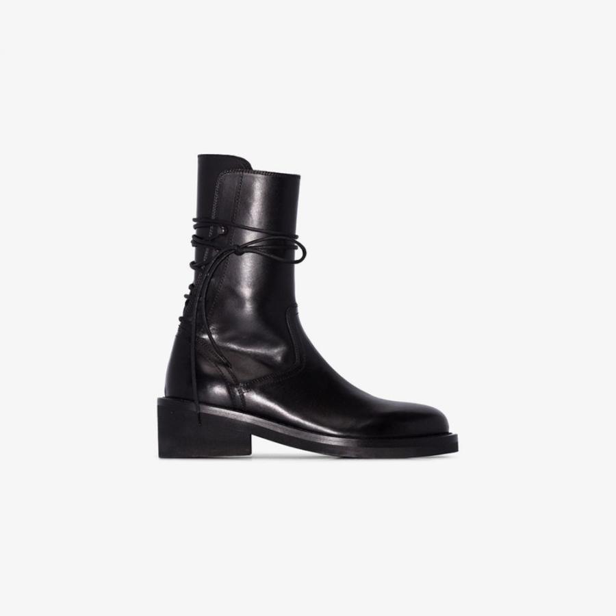 アンドゥムルメステール Ann Demeulemeester レディース ブーツ レースアップブーツ シューズ 靴 Black Rear Lace Up Leather Boots Black Fideicomisoderechoupr Org
