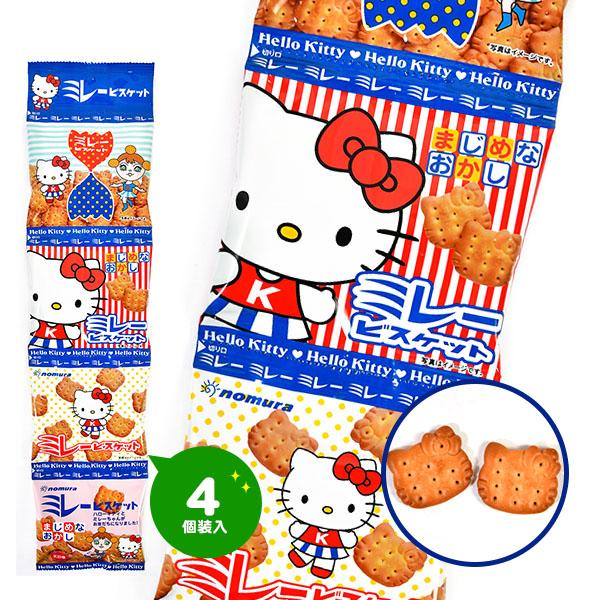 野村煎豆加工店 ハローキティ ミレービスケット 4連 駄菓子 お菓子