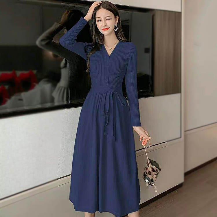メリヤスワンピース レディース 40代 秋冬 きれいめ 膝下丈ワンピース ドレス 長袖ワンピース 結婚式ドレス 韓国風 通勤 上品 着痩せ ロング丈 二次会 100 本物保証