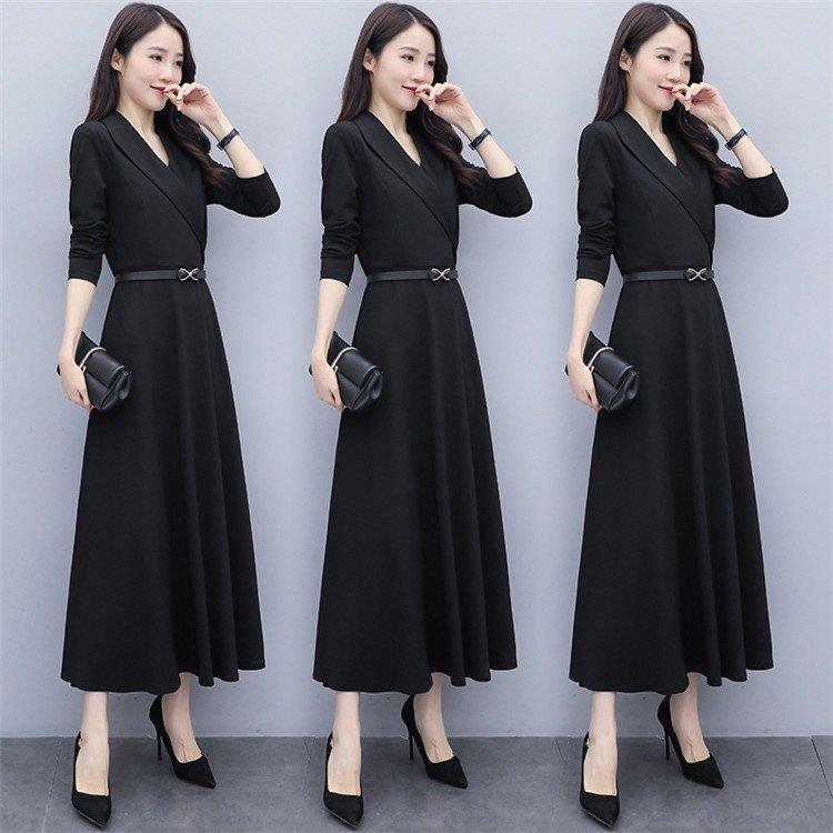 最大10 Offクーポン 長袖 ワンピース ベルト付き Vネック 春夏 復古風 上品マキシワンピース レディース ワンピース きれいめ 膝丈 40代 結婚式 無地 通勤 Aライン着痩せ ワンピース サイズ L Hqpt Com