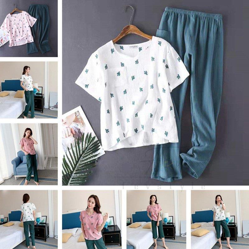 2重ガーゼパジャマ レディース かわいい 半袖長袖サボテン柄 ルームウェア レディース やわらか 部屋着 セットアップ レディースルームウェア寝巻き Nss Q Fevstyle 通販 Yahoo ショッピング