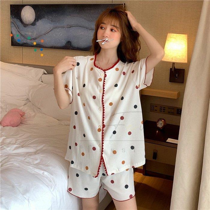 世界的に有名な 半袖パジャマ 春夏 パジャマ レディースルームウェア 前開きルームウェア ギフト オシャレ 寝巻き 部屋着 ゆったり ショットパンツ上下セット 可愛いドット柄 上下セット サイズ F Fdctheclub Com