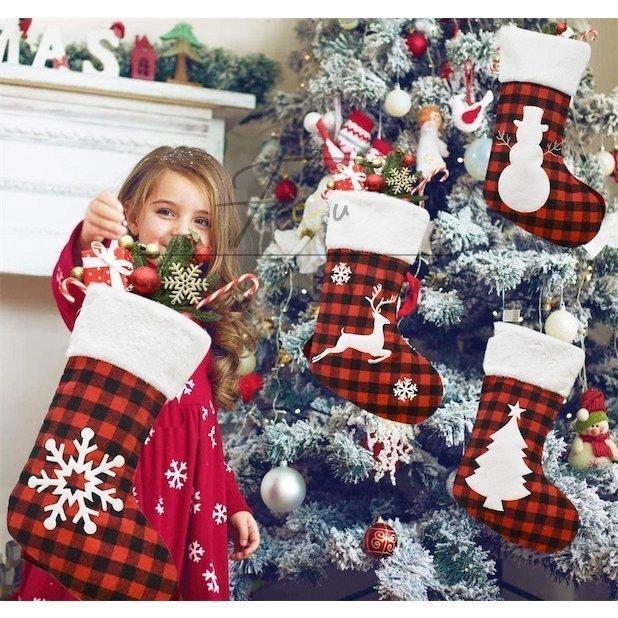 クリスマスソックス クリスマスツリー飾り チェック靴下 可愛いインテリア 壁掛け 玄関飾り もこもこ トナカイ 雪花 クリスマスプレゼント入り Sd1 Fevstyle 通販 Yahoo ショッピング