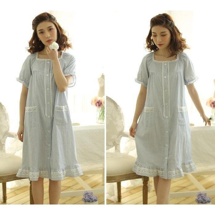 二点 前開き お嬢様風ワンピースパジャマかわいい ルームウェア寝巻き部屋着ネグリジェ 友達プレゼントひざ丈レース綿100 Sy9 Fevstyle 通販 Yahoo ショッピング