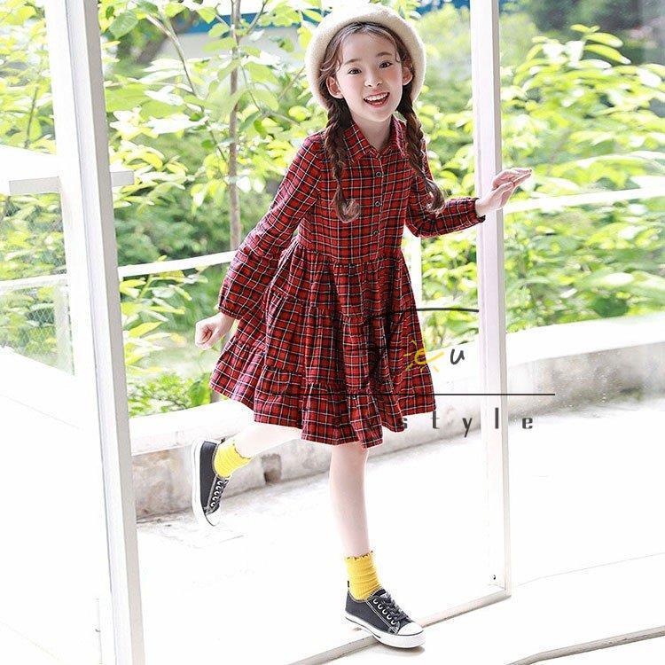 子供服 赤い チェック ワンピース 韓国子供服 長袖 シャツ ワンピース女の子 キッズ 可愛い 春秋 レッド ワンピース 発表会 卒園式 入学式1cm 160cm Tz W Fevstyle 通販 Yahoo ショッピング