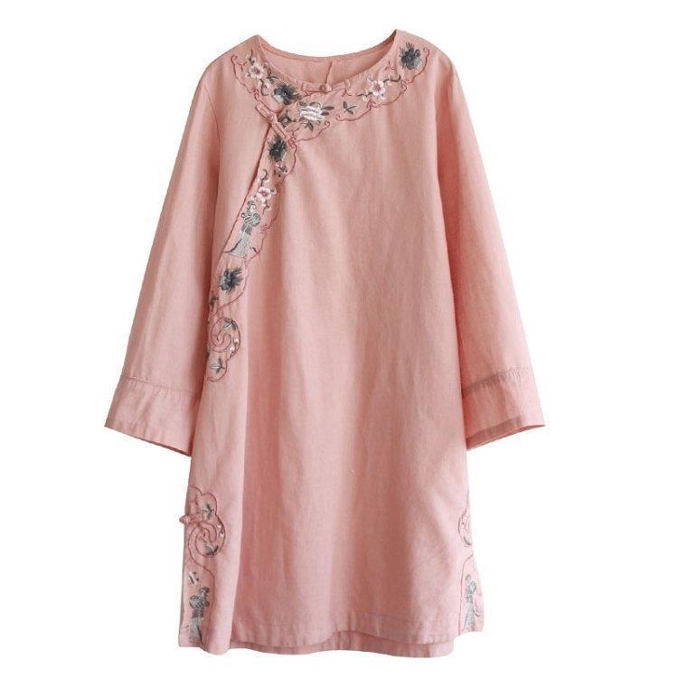 大人も着やすいシンプルファッション 森ガール ワンピース チュニック 花柄 刺繍 チャイナカラー 春夏 レディース ワンピース カラー ホワイト Www Inputlog Net