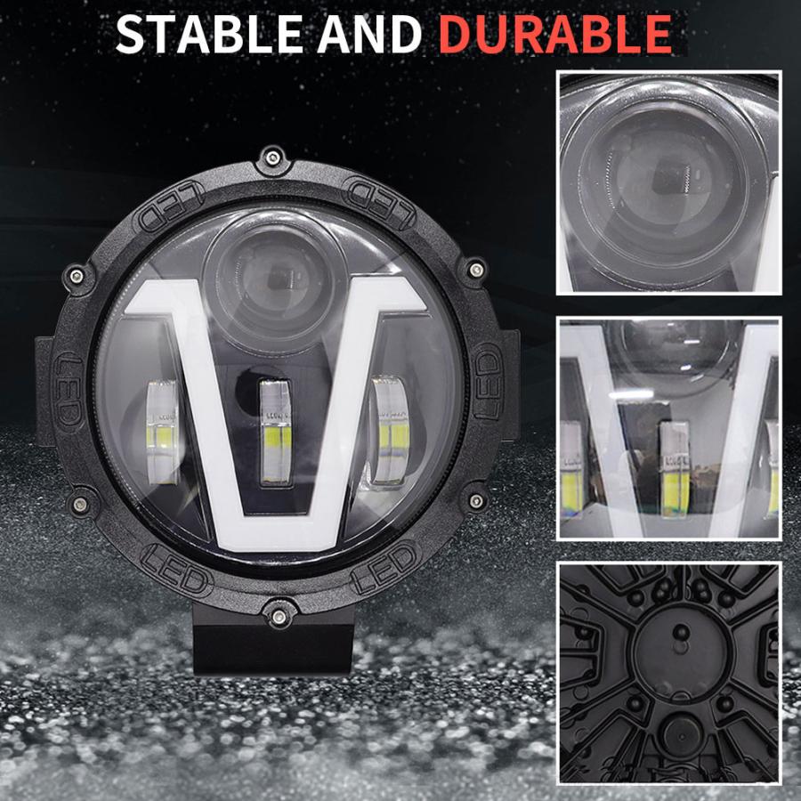 送料無料● 7インチ LED ワークライト 作業灯 40W ホワイト イエロー ボート トラック UTV ATV 建築機械 道路照明 工事現場 汎用 2個の画像