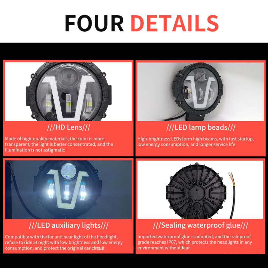 送料無料● 7インチ LED ワークライト 作業灯 40W ホワイト イエロー ボート トラック UTV ATV 建築機械 道路照明 工事現場 汎用 2個の画像