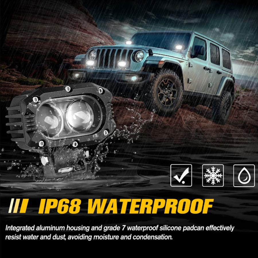 車 3インチLED作業灯 イエロー 50w LEDフォグランプ 広角狹角ラングラー他
