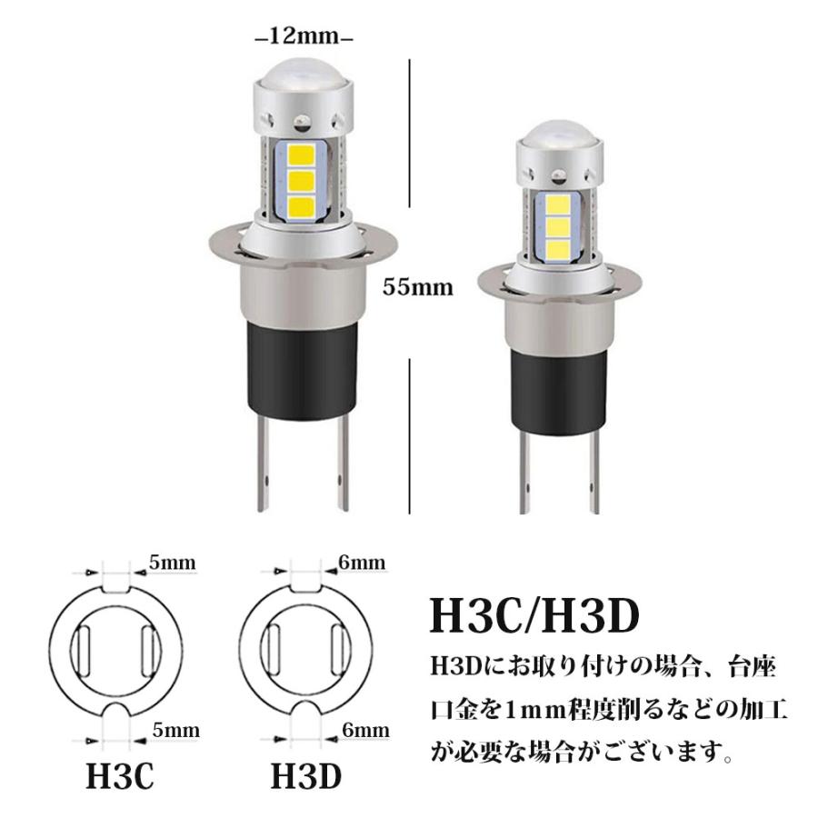 42W H3 H3C H3D イエロー 3000K 五面発光 LED フォグランプ 2835SMD 