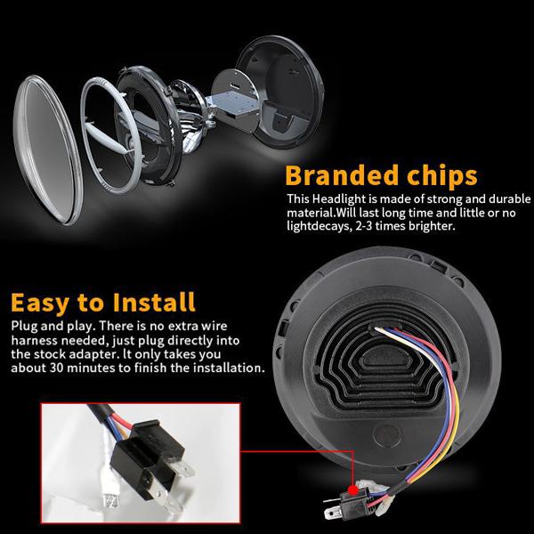 送料無料● ハーレー ヤマハ ホンダ スズキ カワサキ LED 7インチ 50W ヘッドライト ハウジング ブラケット Hi.Low.DRL.ウインカー 1セット_3