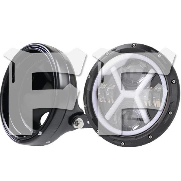 送料無料● ハーレー ヤマハ ホンダ スズキ カワサキ LED 7インチ 60W ヘッドライト ハウジング ブラケット Hi.Low.DRL.ウインカー 1セット