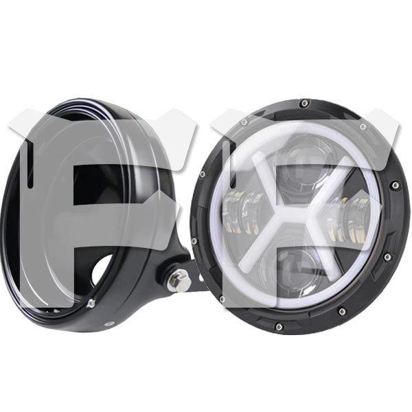 ハーレー ヤマハ ホンダ スズキ カワサキ LED 7インチ 60W ヘッドライト ハウジング ブラケット Hi.Low.DRL.ウインカー 1セット