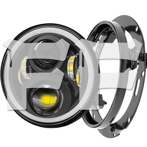 ハーレーダビッドソン CREEチップ LED 7インチ 45W ヘッドライト ブラケット Hi.Low.DRL.ウインカー ホワイト オートバイ ブラック 1セット