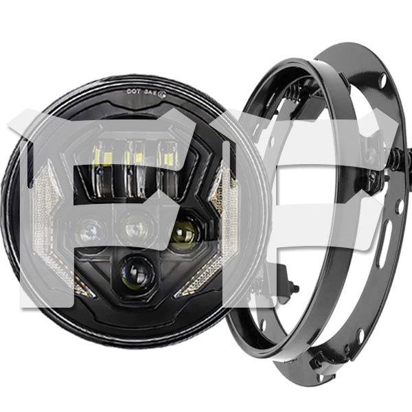 送料無料● ハーレー CREE LED 7インチ 45W ヘッドライト ブラケット Hi.Low.DRL.ウインカー ホワイト オートバイ ブラック 1セット