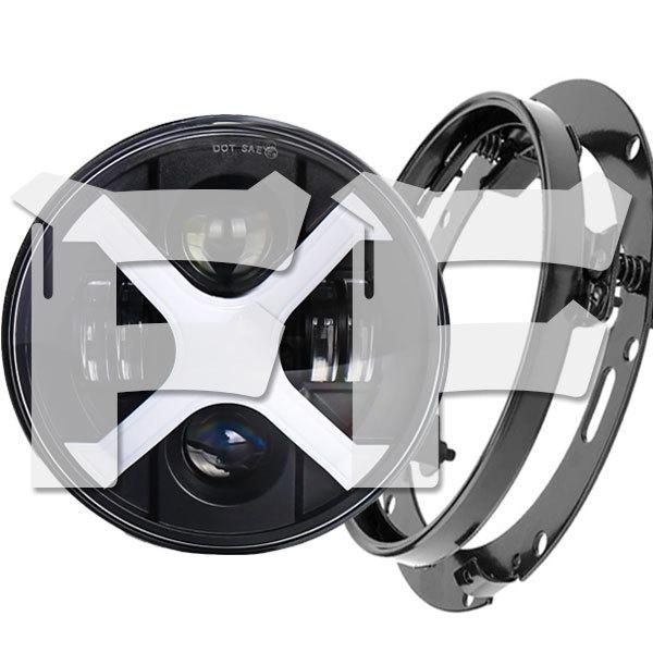 送料無料● ハーレー CREE LED 7インチ 50W ヘッドライト ブラケット Hi.Low.DRL.ウインカー ホワイト オートバイ ブラック 1セット