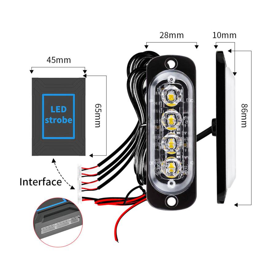 4連 LED ライト ハザード ストロボ フラッシュ 発光色：イエロー 警告灯 リモコン付き パトロール ライトバー 緊急点滅 4個｜ff-carshop｜04