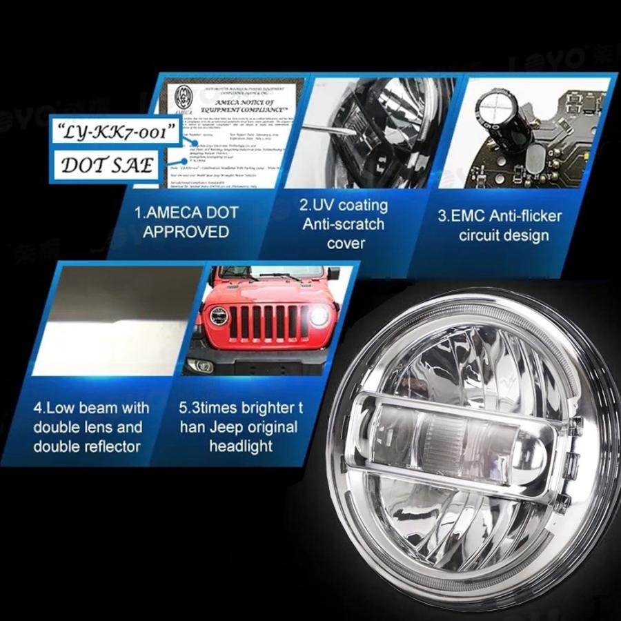 日本仕様品 Eマーク/DOT認証 7インチ LED ヘッドライト ハイ.ロー切替