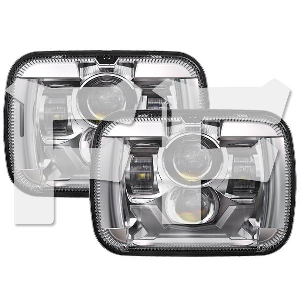 送料無料● 5x7 7x6 LEDヘッドライト HI.Low.DRL.ウィンカー トヨタ H6054 Jeep ラングラー YJ XJ MJ GMC 4WD フォード シルバー 2個