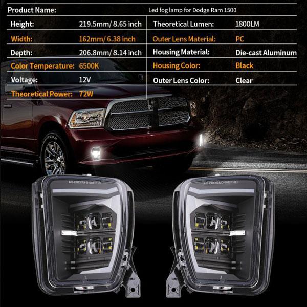 ダッジ・ラム LED フォグライト スポットフラッド DRL 2013~2018年式 RAM 1500 2500 3500 クリアレンズ 左右組 新品