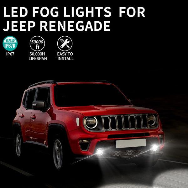 For Jeep Renegade レネゲート 2015~2020年式 LED フォグランプ フォグライト ホワイト 27W 高輝度 2400LM ブラック_7
