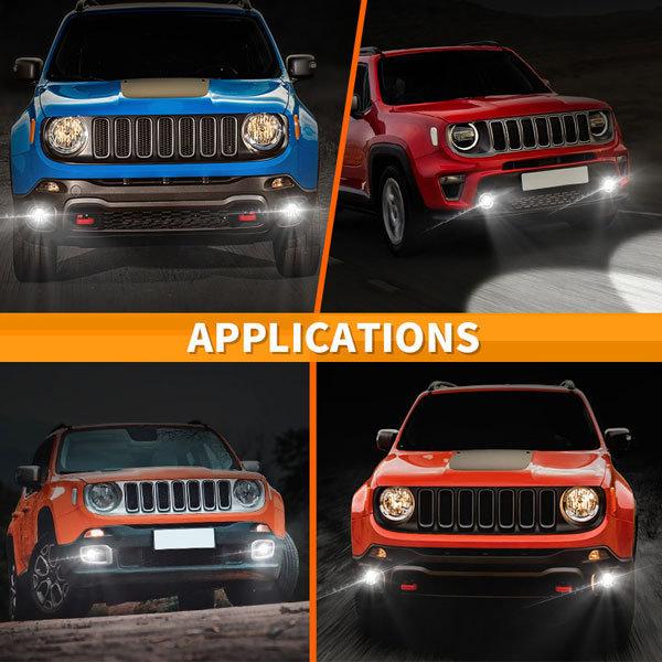For Jeep Renegade レネゲート 2015~2020年式 LED フォグランプ フォグライト ホワイト 27W 高輝度 2400LM ブラック_8