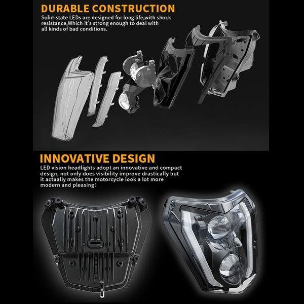 送料無料● Eマーク認証品 For KTM EXC XCF SX F..など 14~22年式 LED ヘッドライト ゴーストマスク オレンジ ホワイト 6500K 新品の画像