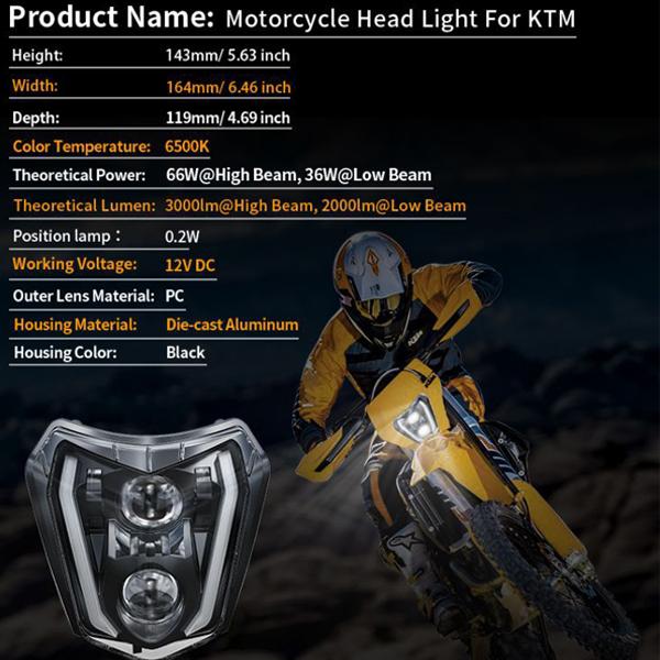 送料無料● Eマーク認証品 For KTM EXC XCF SX F..など 14~22年式 LED ヘッドライト ゴーストマスク オレンジ ホワイト 6500K 新品の画像