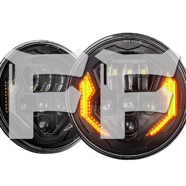 Jeep LED ヘッドライト JK JKU TJ LJ スズキ ジムニー ハマー H2 HI.Low.DRL.ウインカー 7インチ ホワイト かっこいい!! 12V 2個｜ff-carshop