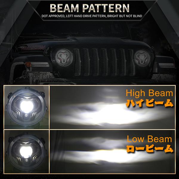 9インチ Jeep Wrangler JL JLU Gladiator JT 2018~2022 LED ヘッドライト Hi.Low.DRL.ウインカー ホワイト 2個 DOT承認品_3