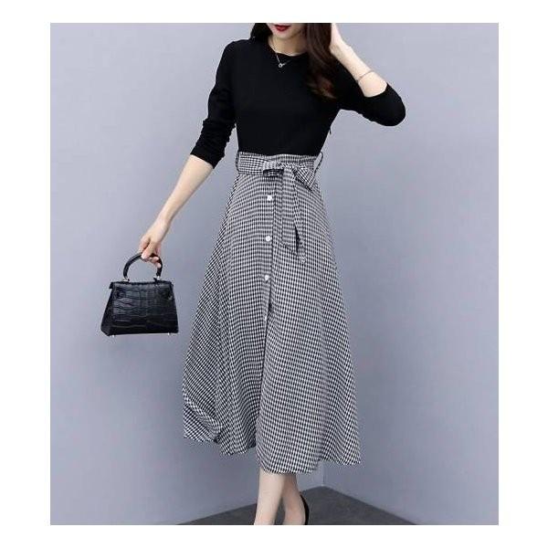 ギンガムチェックワンピース ロングワンピース コーデ レディース 大きいサイズ Tシャツワンピ 重ね着風 ドッキングワンピース 長袖 マキシ丈 秋服 秋冬新作 F Lzjvi197 ベーカリー 通販 Yahoo ショッピング