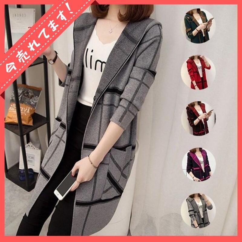 ロングカーディガン コーディガン カーディガン ロングコート ニットセーター レディース 秋冬 ニット トップス ロングセーター 厚手 チェック柄 フード付き Feer 94 ベーカリー 通販 Yahoo ショッピング