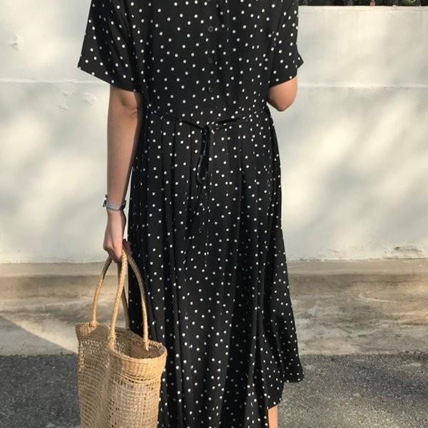 レディース ワンピース ドットワンピース ロング レトロ 五分袖 ラウンドネック 水玉 ホワイト ブラック ミモレ丈 Ff Nhsqy074 ベーカリー 通販 Yahoo ショッピング