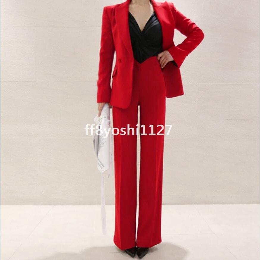 激安 韓国風セレモニースーツフォーマル赤スーツchicol通勤レディース卒園式2点